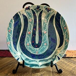 Anthropologie ADELE - BLUE TULIP 10.5" Dinner Plate Floral Flower Hand Painted